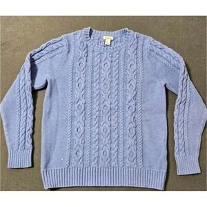 LLBean Cable Knit Sweater Blue Crew Neck Pullover Sweater Size Small‎ 298839 90s